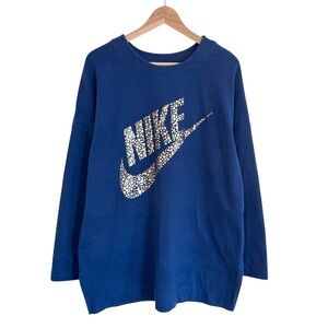 Nike Women’s Large Blue Metallic Logo Pull Over Long Sleeve Spellout Shirt